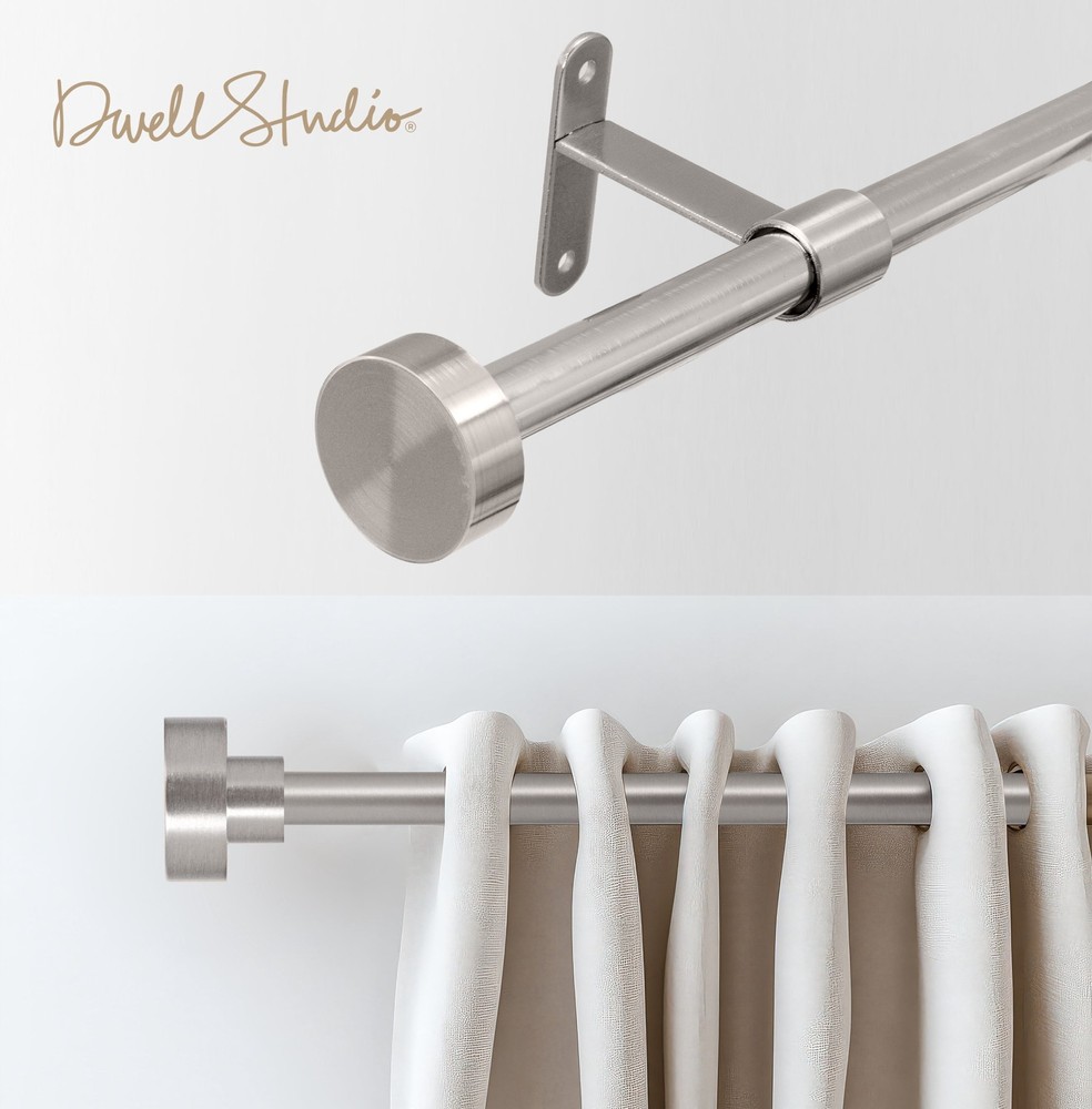 Dwell Studio Adjustable Curtain Rod – 3/4" Iron, 20-120", Brushed Nickel