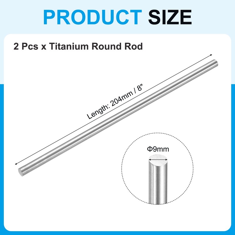 2pcs TC4 GR5 9mm x 204mm Titanium Solid Round Bar [0.35 x 8IN] for gallery