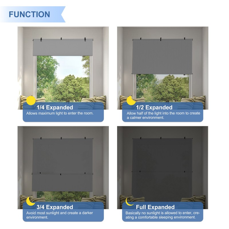 Gray Foldable Shade Cordless Roller Blind Patio Porch Gazebo Office UV Blocking gallery