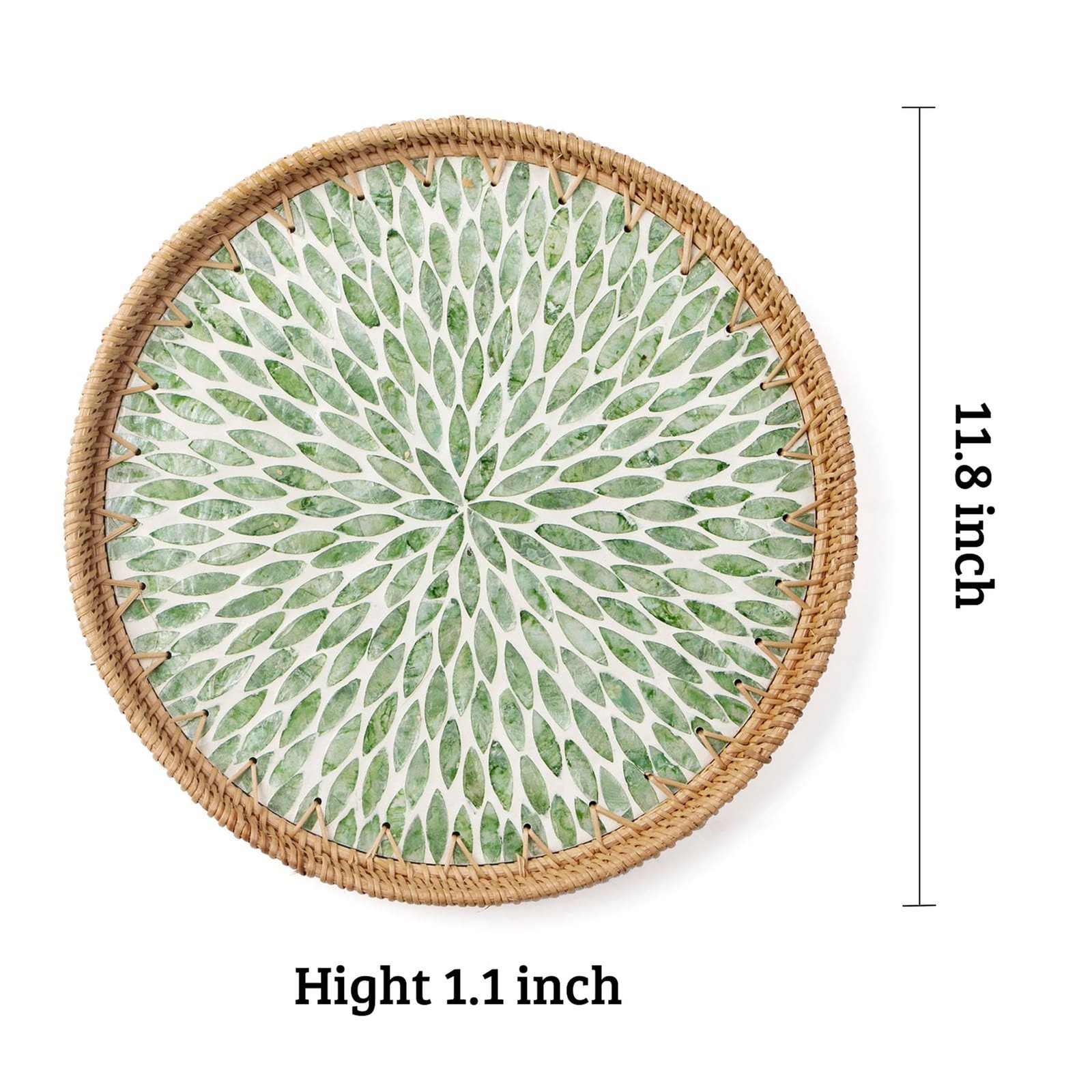 11 8in Round Rattan Serving Tray Mother of Pearl Inlay Woven Basket for Bread gallery