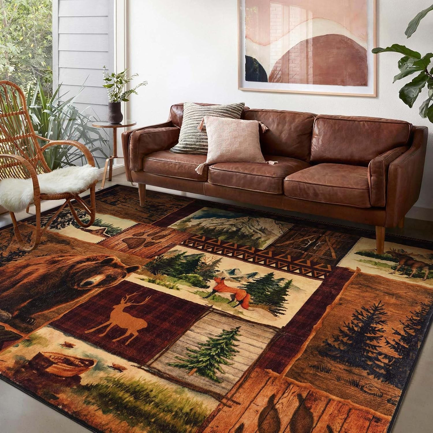 Rustic Cabin Area Rug 3X5 Lodge Bear Moose Deer Rugs for Living Room Low Pile gallery
