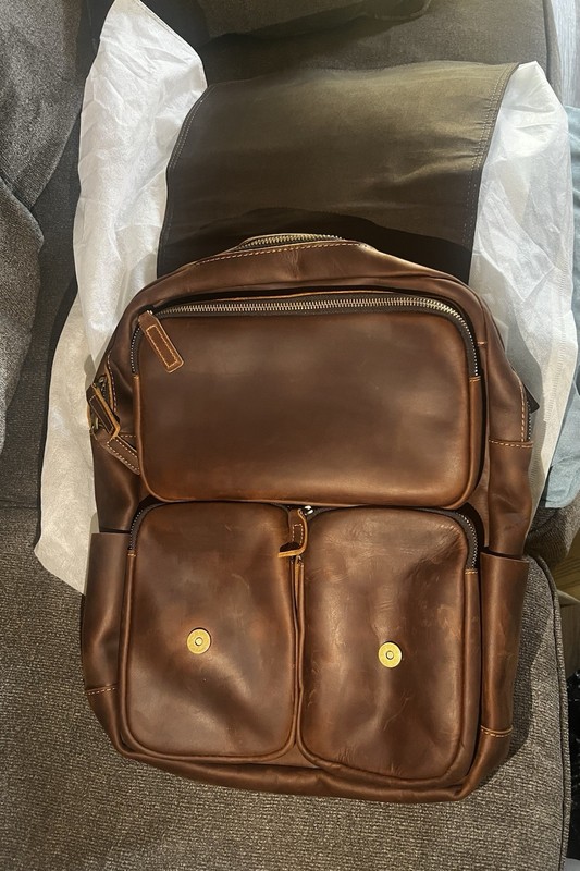 The Real Leather Co. Compact Brown Leather Hiking Backpack Adjustable Straps 2