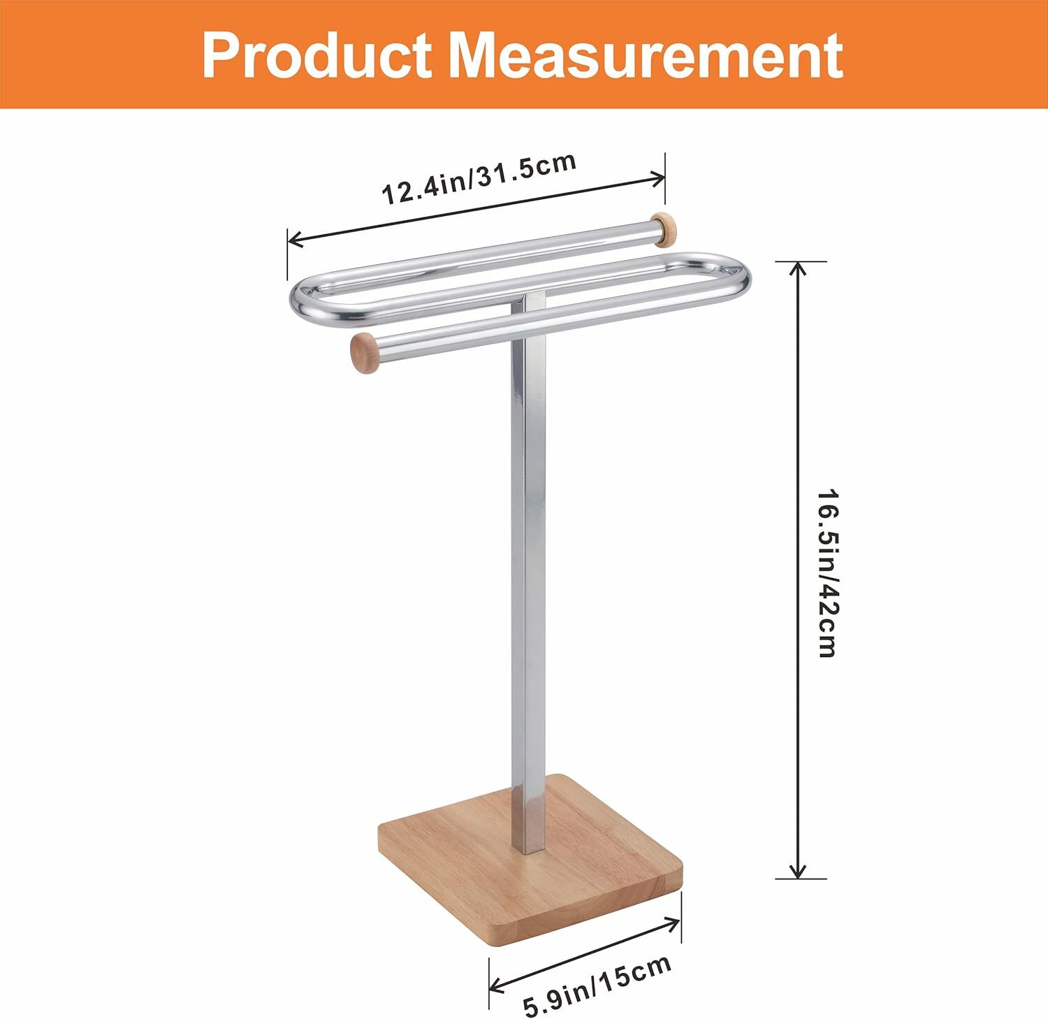 Hand Towel Holder Stand S-Shape Countertop Towel Stand with Wood Base Freesta... gallery