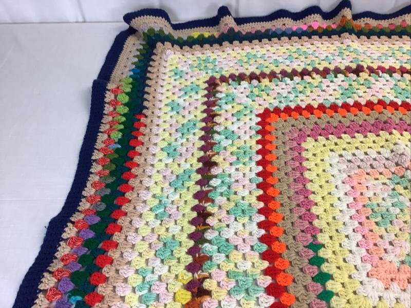 Boho handmade Crocheted Granny Square Afghan 49”x 51” Double Bed Size Vintage gallery