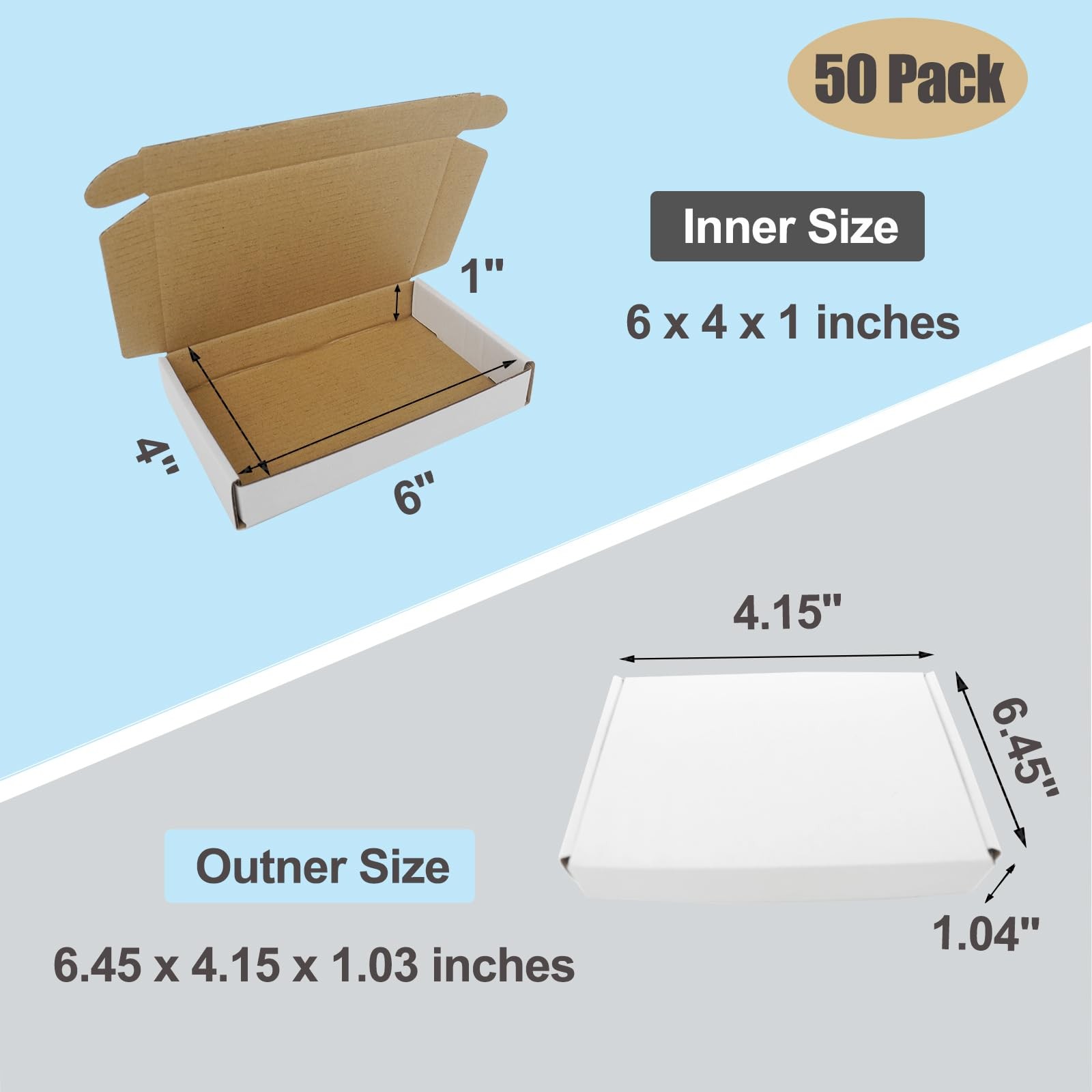 6x4x1 Shipping Mailer Boxes 50pk - Small White Flat Corrugated Cardboard gallery