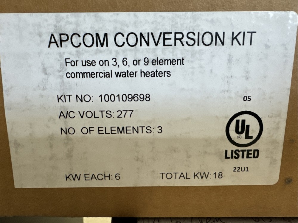 100109183 Kit Conversion 3 Elements 6 KW/277v Apcom TANKLESS HEATER ELEMENT