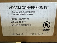 100109183 Kit Conversion 3 Elements 6 KW/277v Apcom TANKLESS HEATER ELEMENT