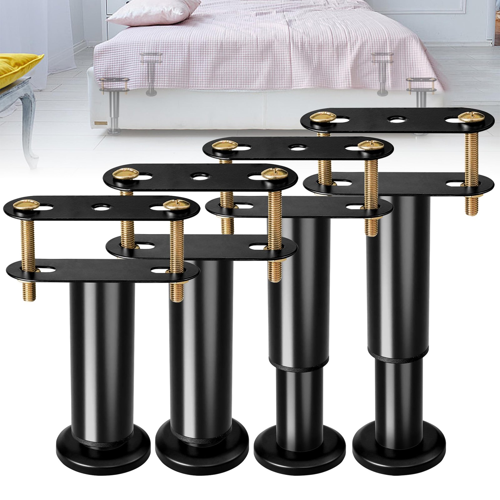 Adjustable Height Bed Frame Replacement Legs with 4Pcs 5.1 in-8.6 in, Black gallery