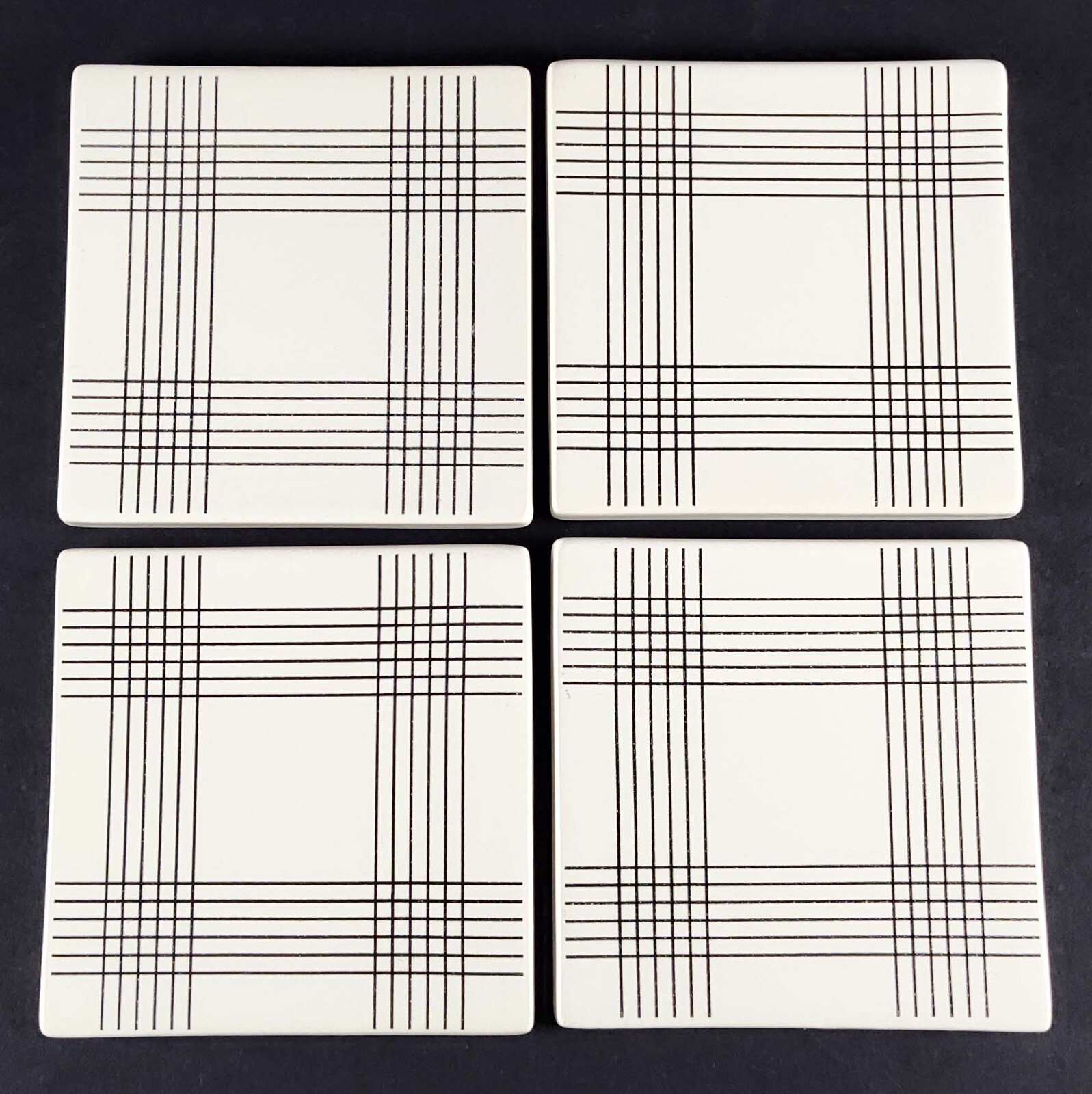 Threshold Stoneware Coasters White Black Stripe Modern Geometric 4 1/8" Set/4 gallery