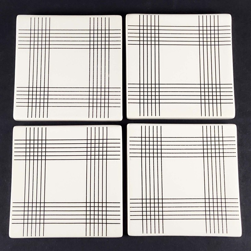Threshold Stoneware Coasters White Black Stripe Modern Geometric 4 1/8" Set/4 gallery