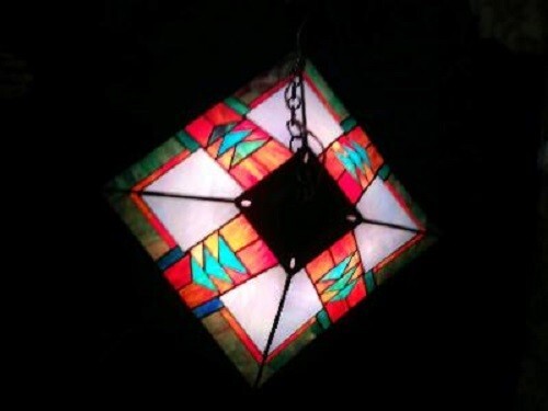 Stained Glass Hanging 4 SIDED PYRAMID Lamp ~ gallery