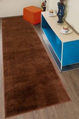 RUNNER RUG Hallway Kitchen Solid Brown Soft Touch 26″ / 30″ / 36″ Wide