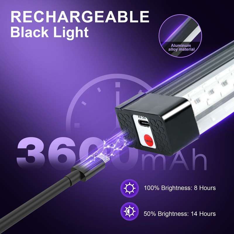 Rechargeable Black Light Bar 10W 4600mAh Battery Operated - Portable for Glow gallery