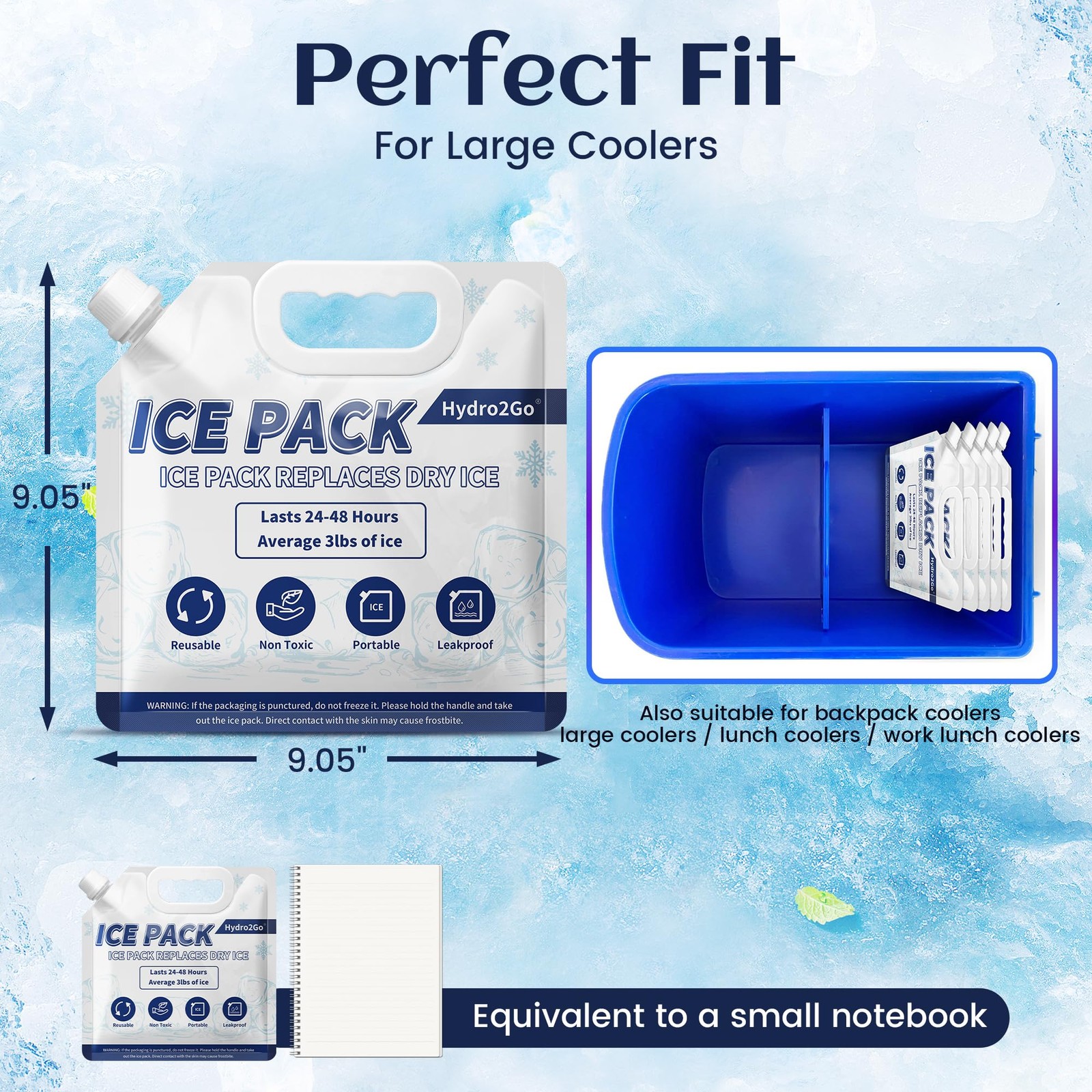 Reusable Ice Packs for Cooler, Long Lasting Freezer 3lbs ice, White, Blue gallery