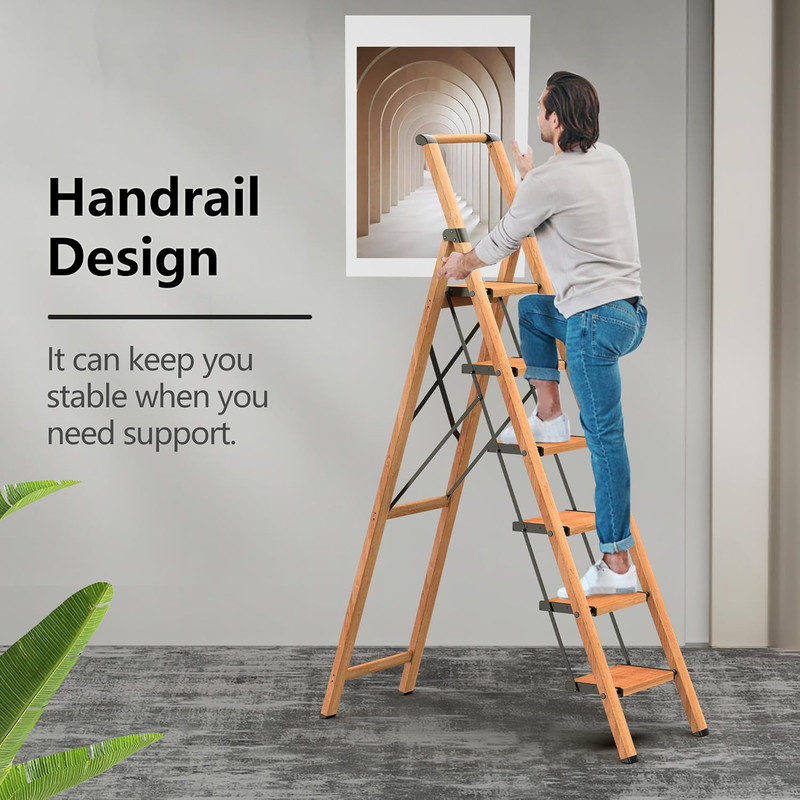 6 Step Ladder for 12Ft High Ceiling, Lightweight Aluminum Folding Step Stool wit gallery