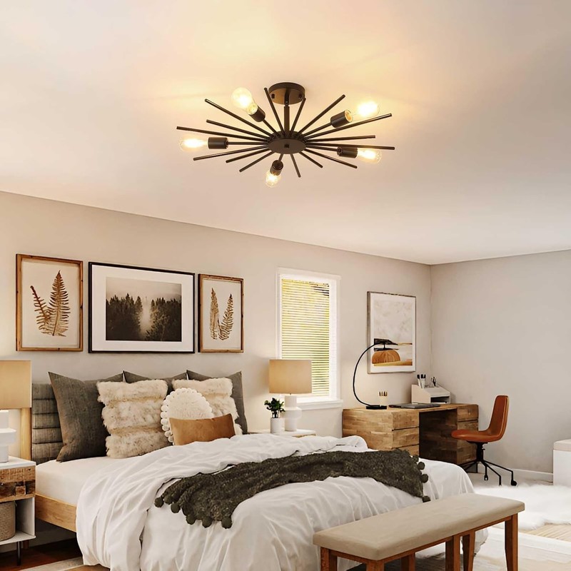 Black Semi Flush Mount Ceiling Light, 27.5 Inch 5-Light Large Sputnik Flush M... gallery
