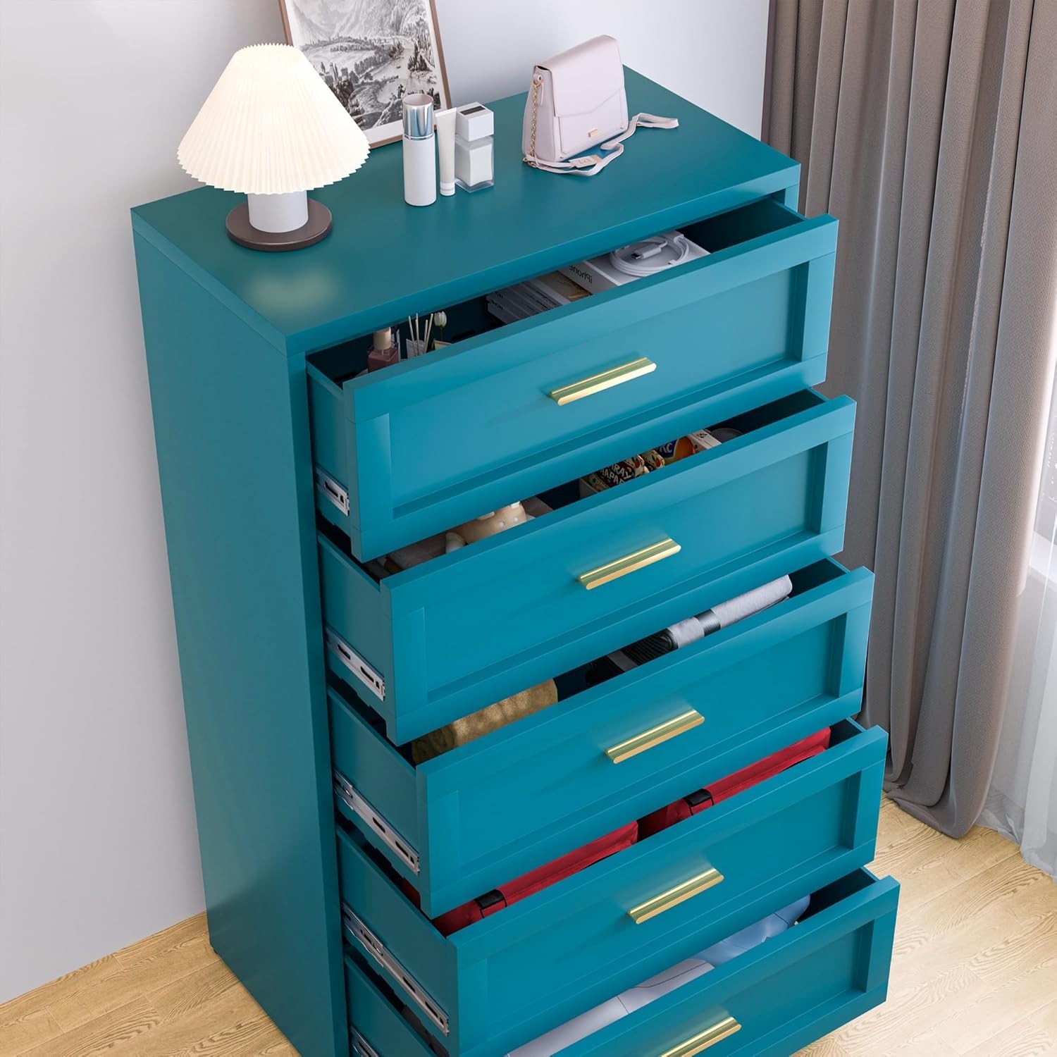 Elegro Home Metal Storage Cabinet Drawer Dresser Doors for Bedroom ,Peacock Blue gallery
