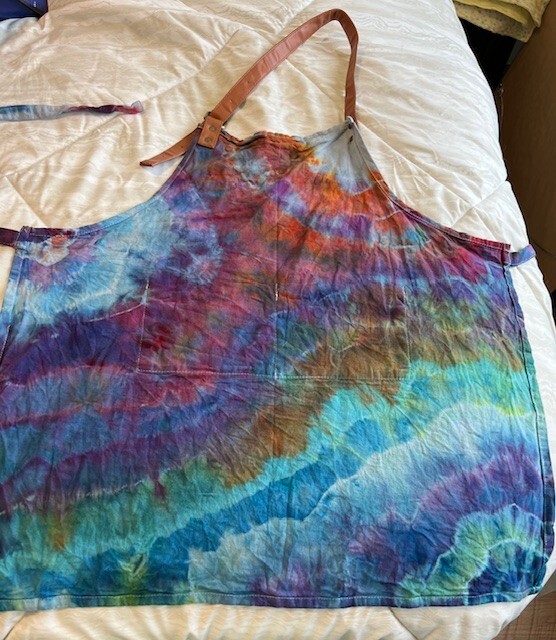 Hand Tie Dyed/Hand Geode Tied Canvas Apron with Faux Leather Trimmed - Rainbow gallery