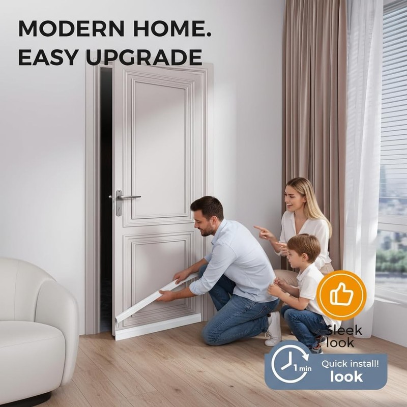 Premium Adjustable Door Draft Stopper - Under Sweep Weather black, Black gallery