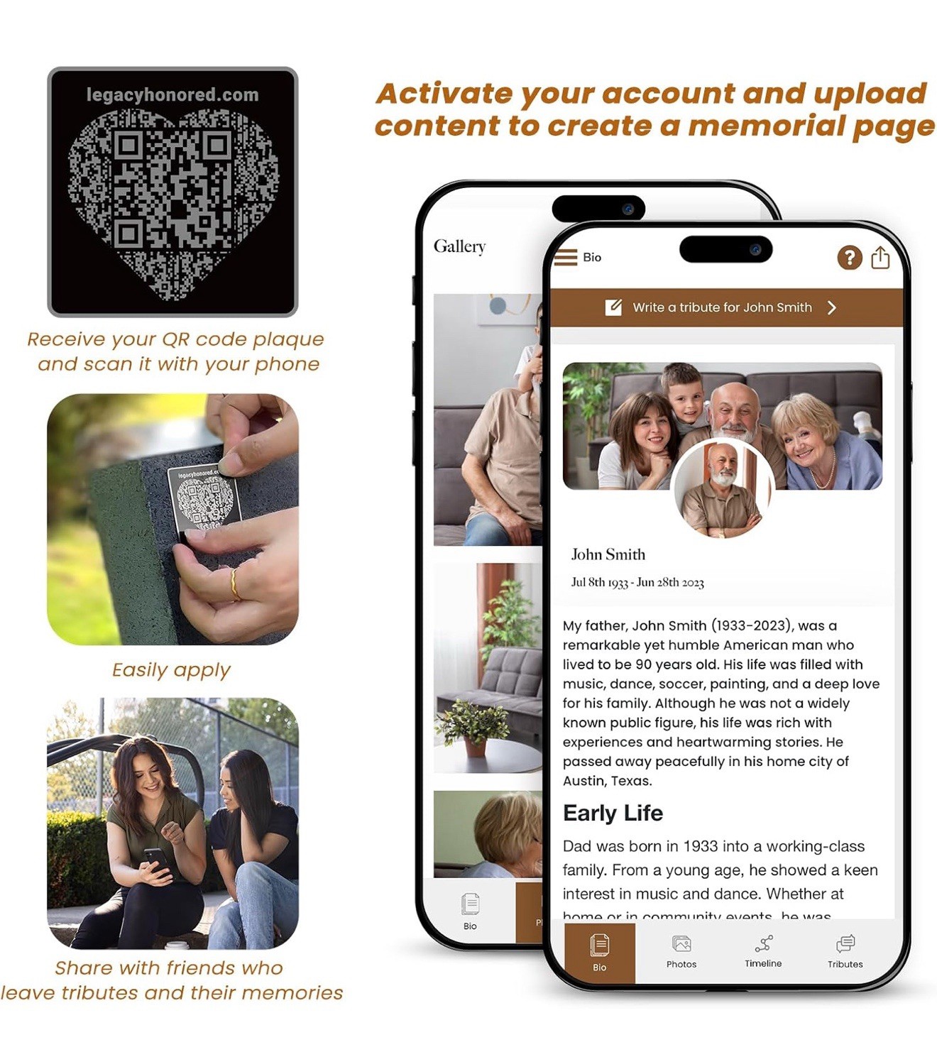 Personalized QR Code Memorial Plaque for Cemetery Headstone gallery