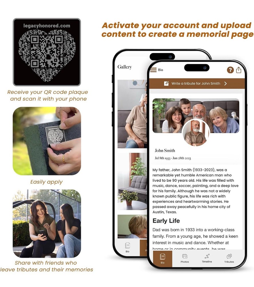 Personalized QR Code Memorial Plaque for Cemetery Headstone