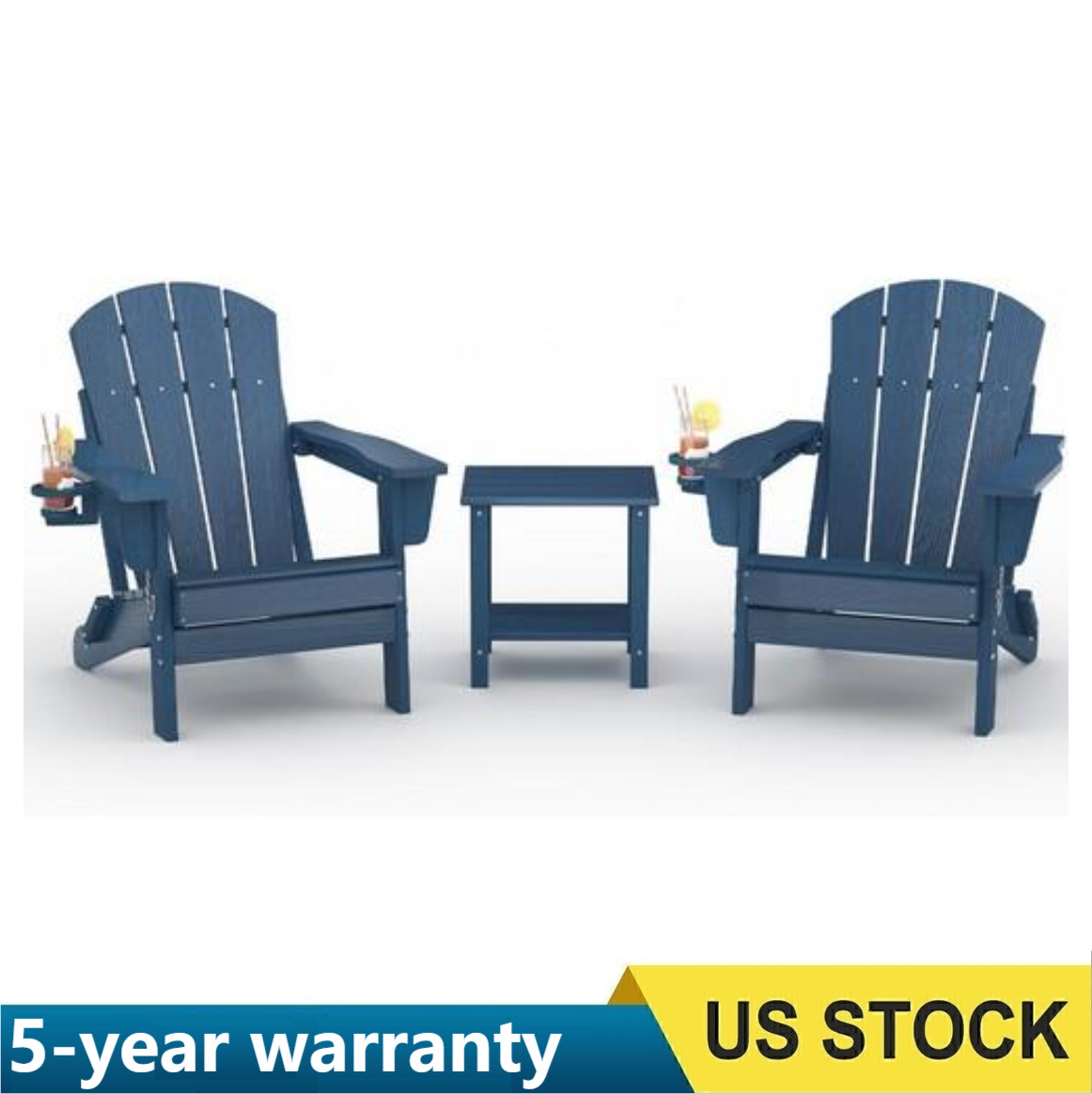 2 PCS Adirondack Chair with Cup Holder, Folding HDPE Patio Chairs Outdoor+ Table gallery