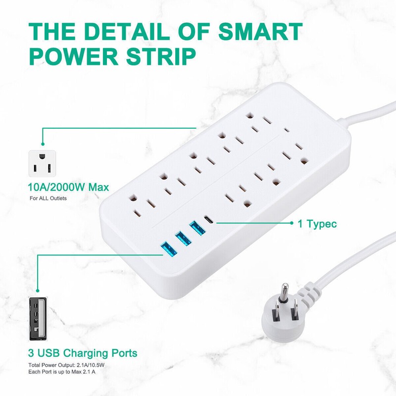 Wall Mountable USB Surge Protector Power Strip with USB Ports 8 Outlet Plugs US gallery