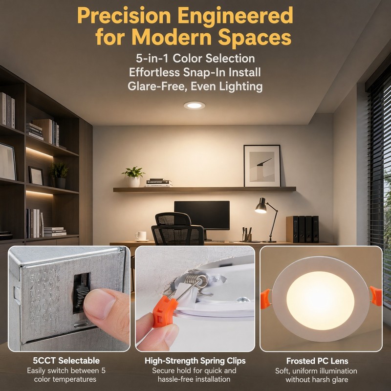 5CCT Dimmable LED Recessed Ceiling Light 12 Pack 4 Inch Panel with Junction Box gallery