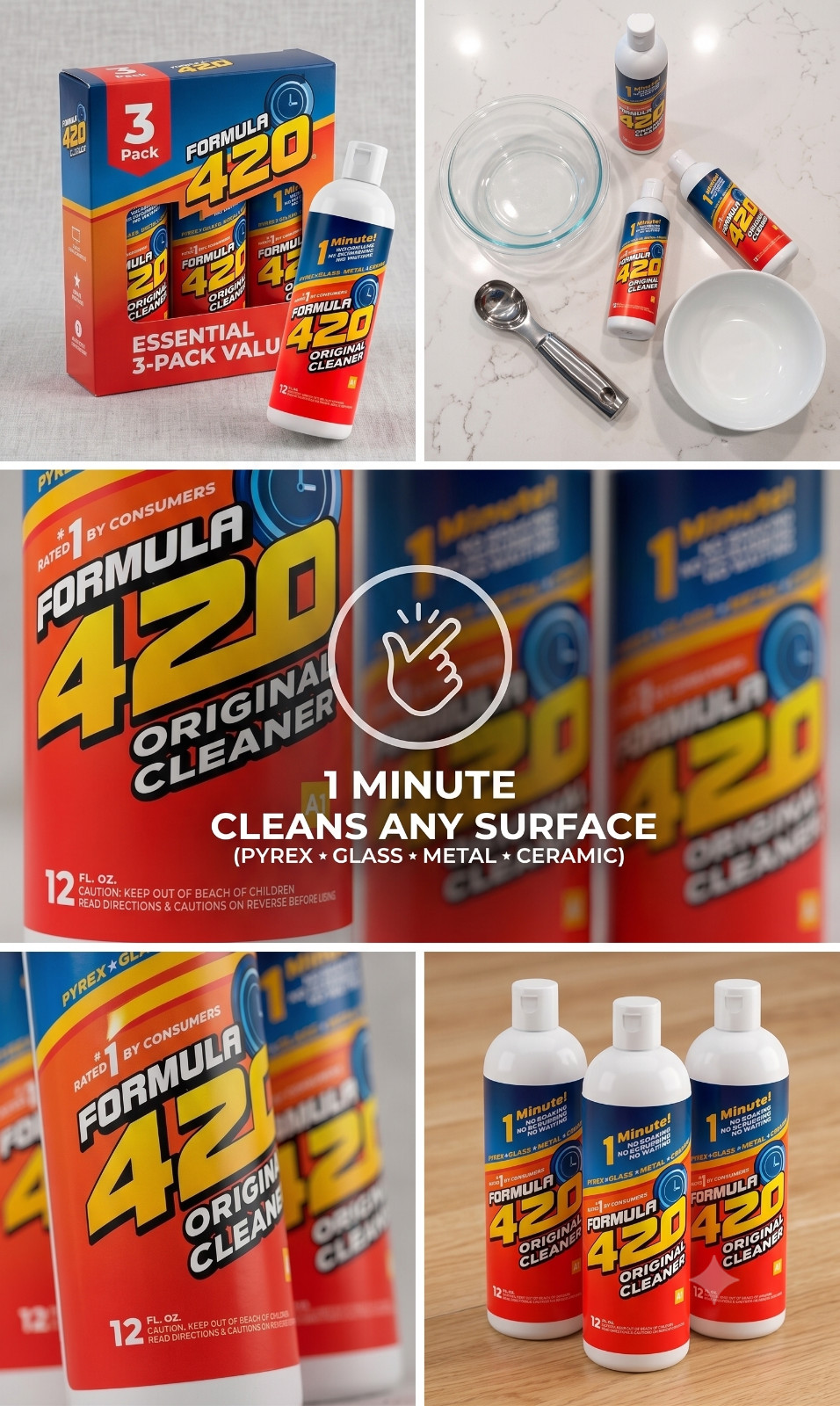 Formula 420 Original Glass Cleaner 12oz Bottle 3 Pack Instant Pyrex Ceramic A1 gallery