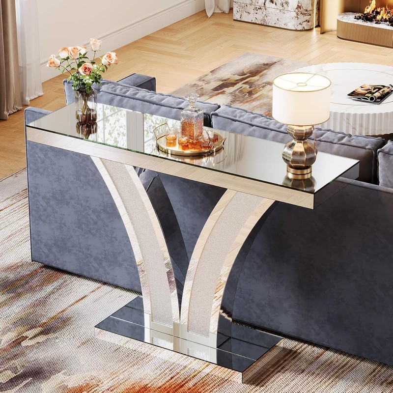 40"Sliver Mirrored Console Table, Modern Entryway Sofa Table with Crystal Frames gallery