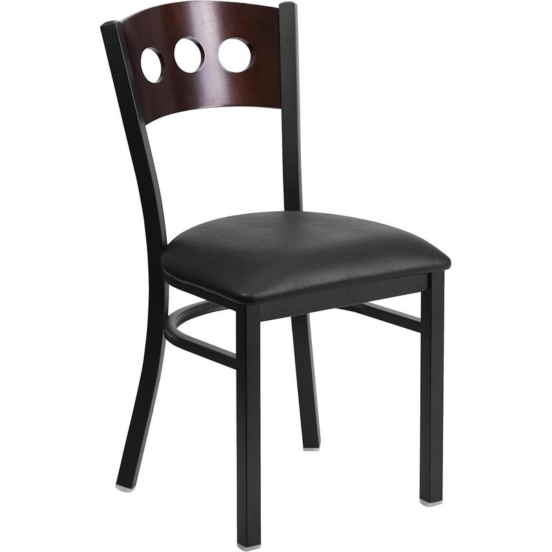 Metal Dining Chair W/ Solid Back Comfort Vinyl Seat Ideal Kitchen Dining New gallery