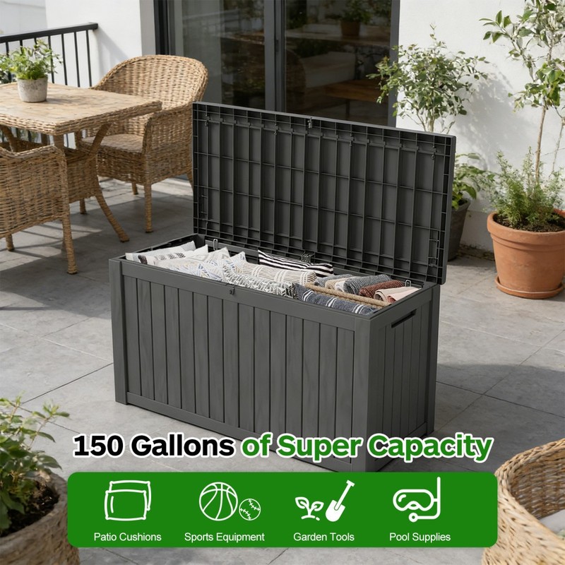 150 Gallon Deck Box Storage Outdoor Patio Chest Organizer Furniture Garden Bench gallery