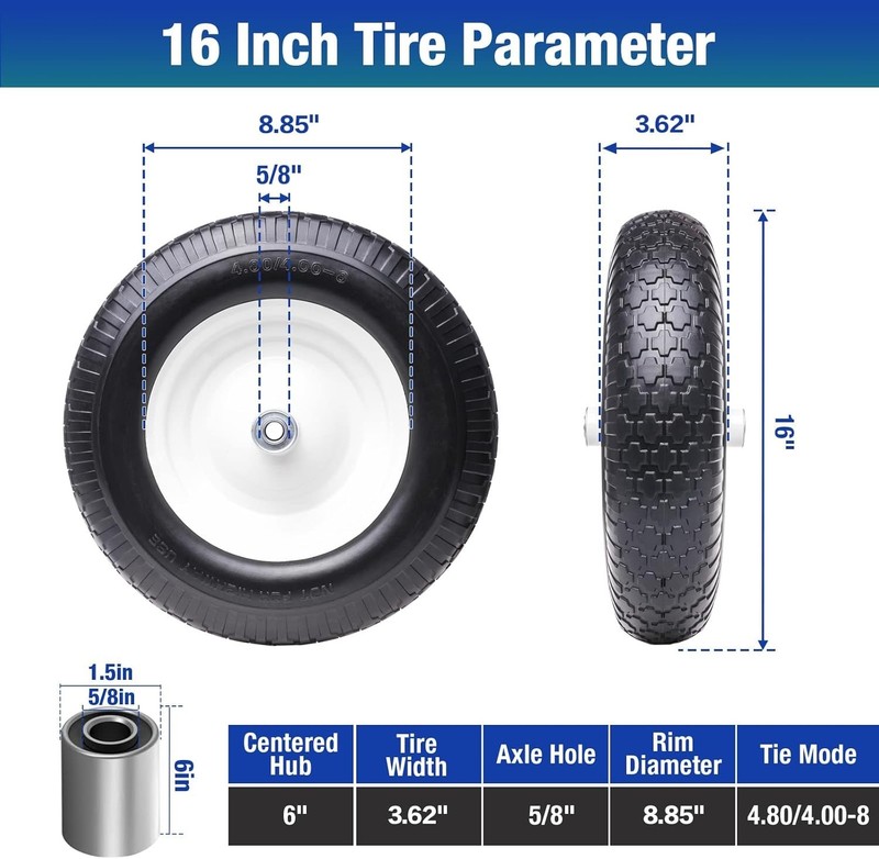 Replacement 16" Solid Tire & Wheel with 3/4" Bearings – No-Fuss Installation gallery