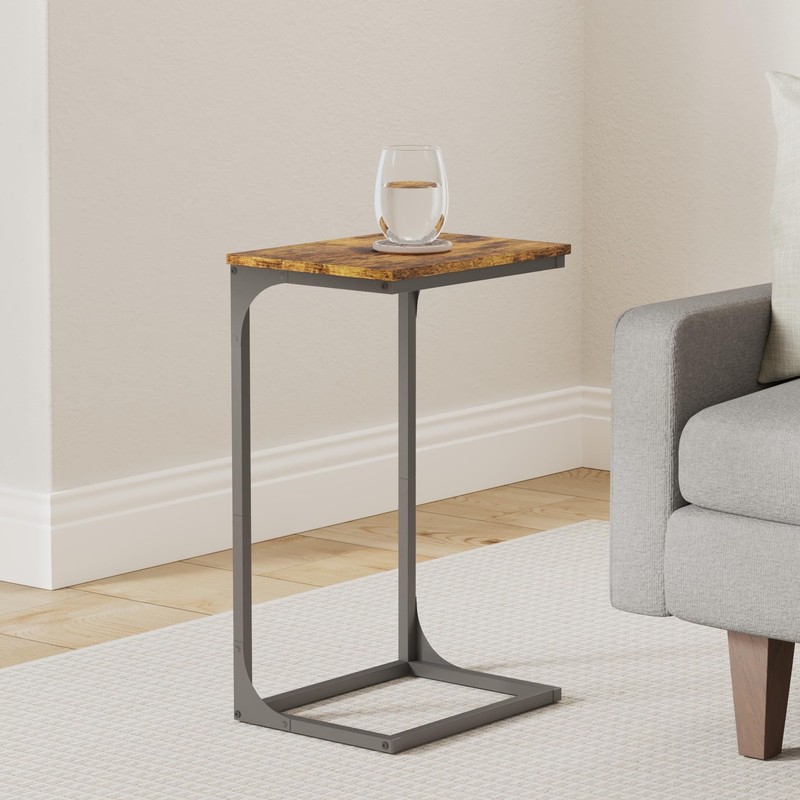 Rustic Brown Black C-Shaped End Table Small Side Table for Sofa Couch gallery