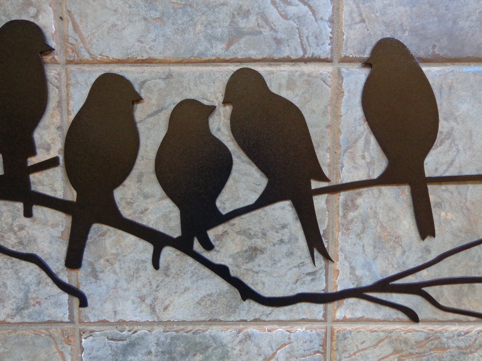 Birds On Branch Plasma Cut Metal Wall Art 46" W x 13" T Black Textured Finish gallery