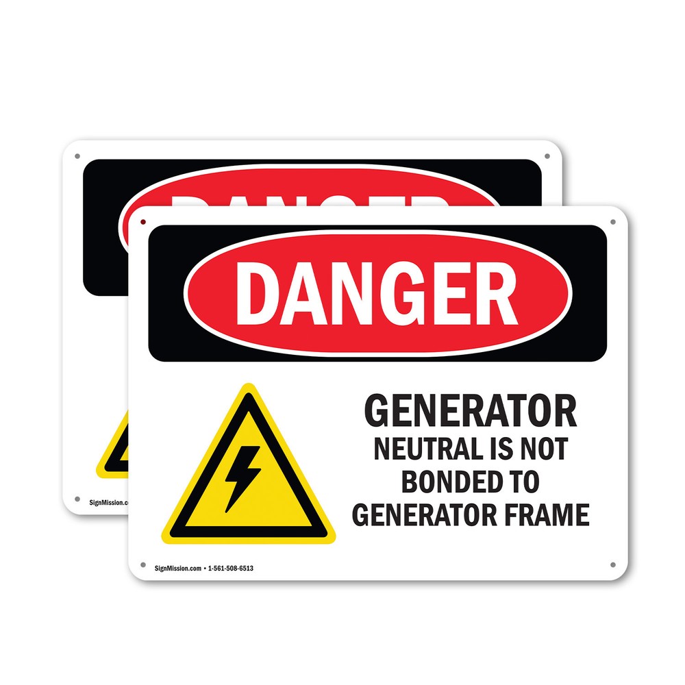 (2 Pack) Generator Neutral Is Not Bonded OSHA Danger Sign Decal Metal Plastic