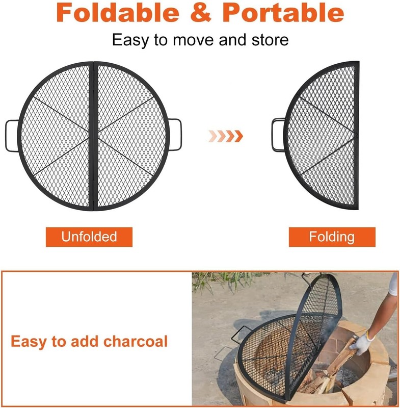 Fire Pit Grill Grate Foldable Round Cooking Grate Heavy Duty Steel for Campfire gallery