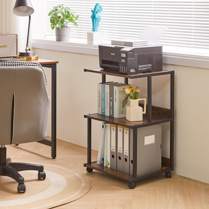 Printer Stand with Storage Shelf,3 Tier Printer Table with Wheels,Printer Cart f gallery