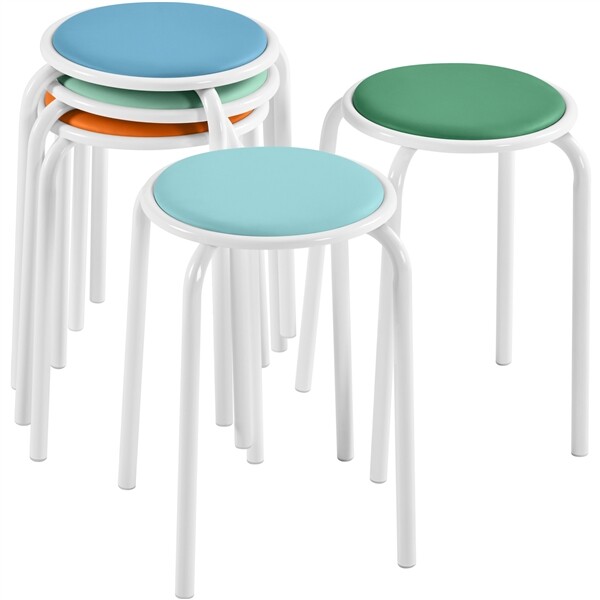 5pcs Faux Leather Padded Stack Stools Stacking Multicolor Metal Chairs 18" H gallery