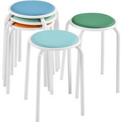 5pcs Faux Leather Padded Stack Stools Stacking Multicolor Metal Chairs 18″ H
