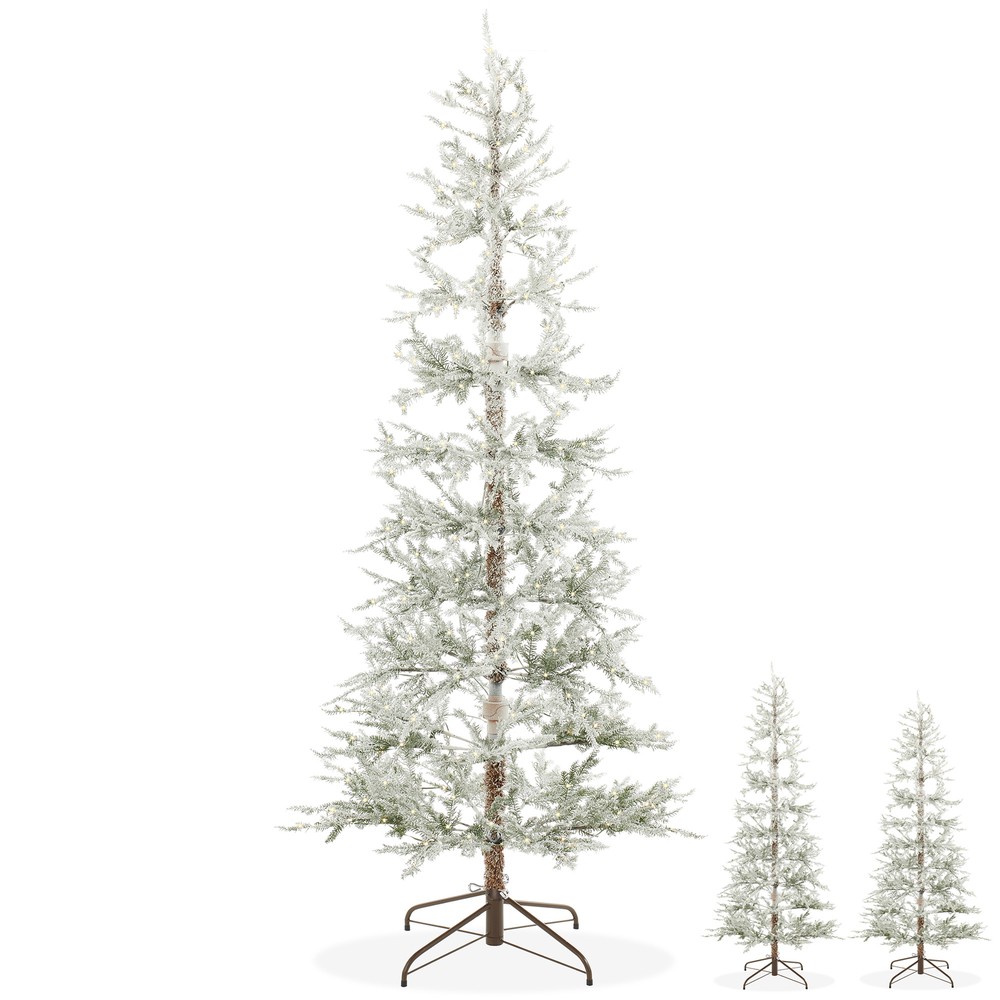 Pre-Lit Sparse Pine Flocked Artificial Holiday Christmas Tree with Stand