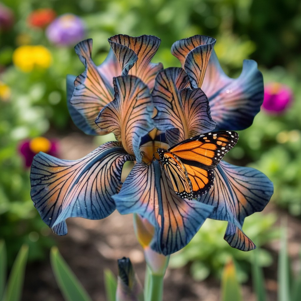 50 Rare Patterned Iris Seeds – Deep Blue & Peach Veined Blooms gallery