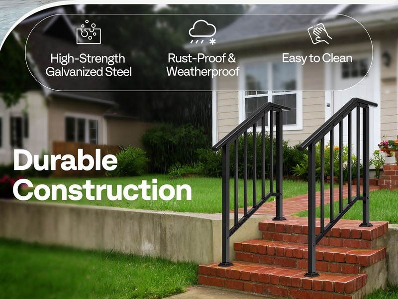 2Pack 3 Step Galvanized Steel Step Handrail Stair Railing Outdoor Deck Hand Rail gallery