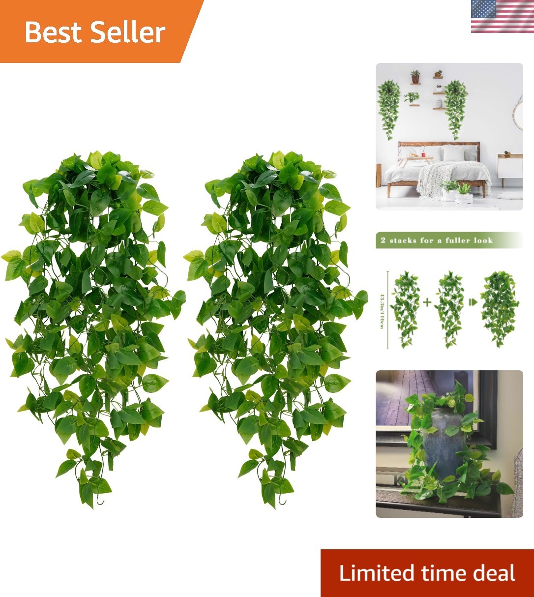 Eco-Friendly Artificial Pothos Vines – Versatile Hanging Plant Set for All Rooms gallery