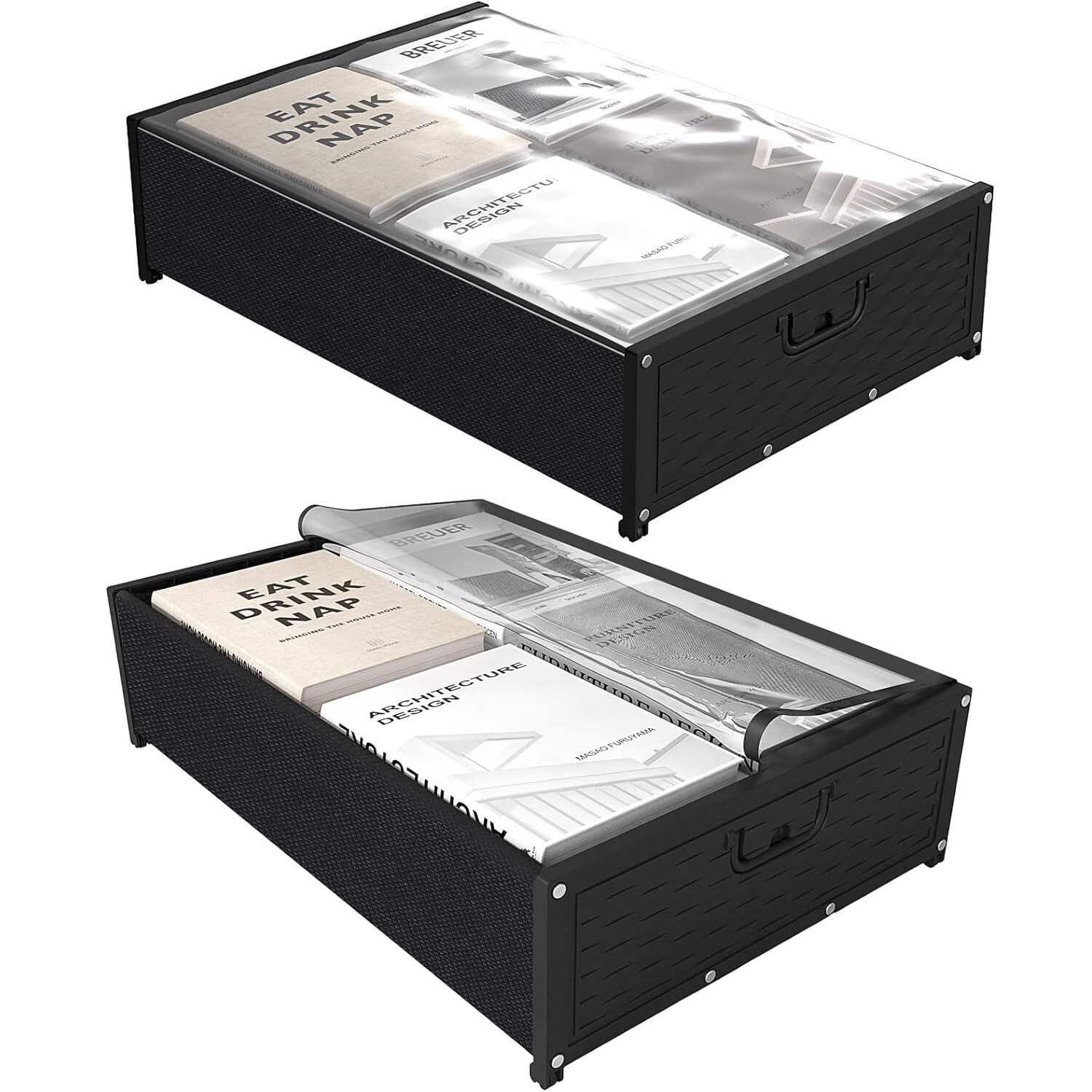 2PCS Metal Under Bed Storage Containers w/Wheels Under Bed Shoe Storage with Lid gallery