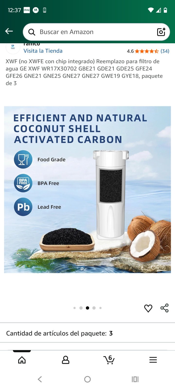 Waterdrop XWF Replacement For GE® XWF Refrigerator Water Filter, Pack of 5 gallery
