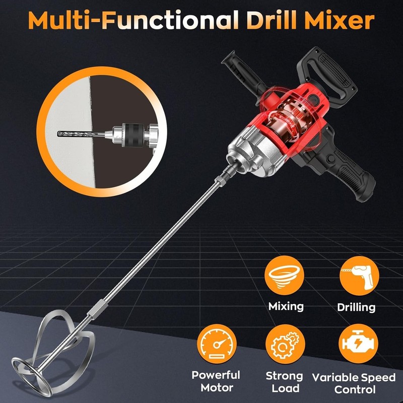 2500W 15A Drill Mixer, Variable Speed Corded Cement Mixer,5/8" Heavy Duty Drill gallery