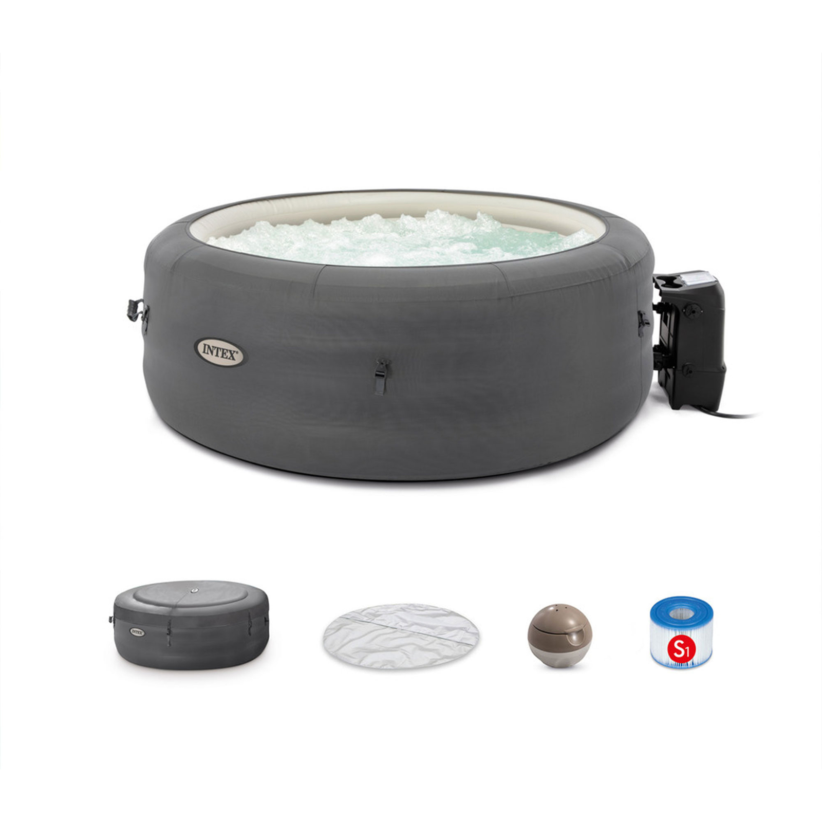 Intex SimpleSpa Bubble Massage 4 Person Inflatable Hot Tub with Insulated Cover gallery