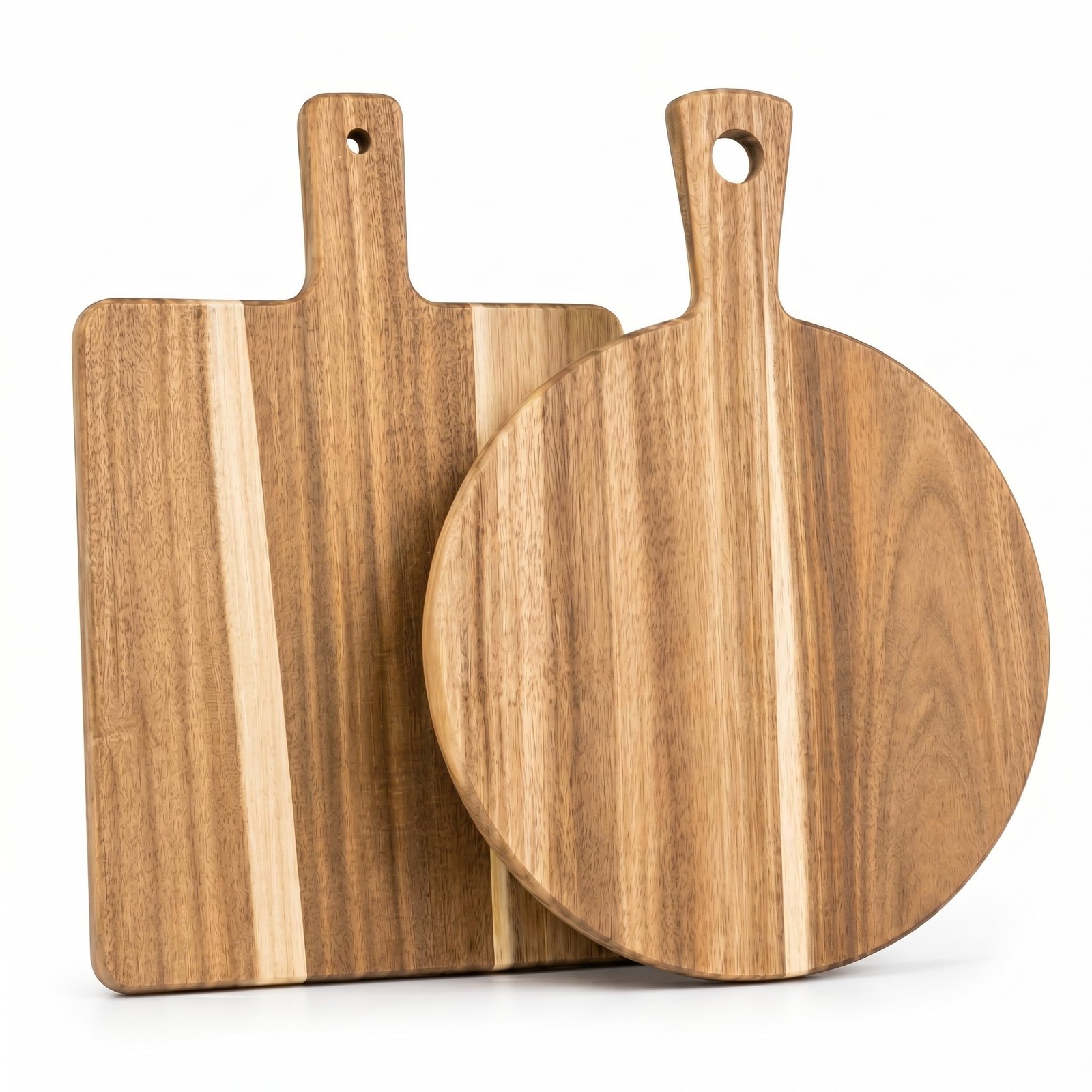2 PCS Acacia Wood Cutting Board Set Round & Rectangular With Handle gallery