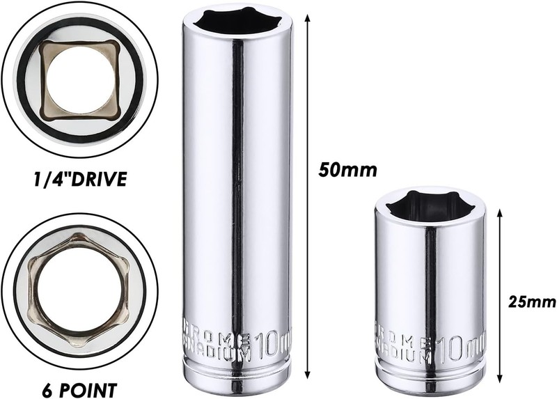 Versatile 4PC 10mm Deep & Shallow Socket Set - Chrome Vanadium, 6 Point Design gallery